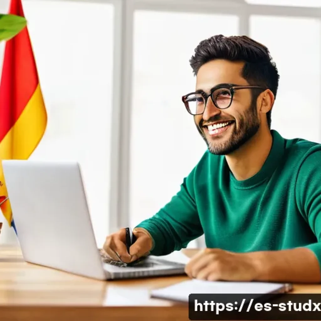 학습 진도 추적을 위한 체크리스트 만들기 - A cozy, modern study room with a young adult Spanish learner organizing a colorful digital checklist...