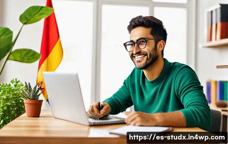 학습 진도 추적을 위한 체크리스트 만들기 - A cozy, modern study room with a young adult Spanish learner organizing a colorful digital checklist...
