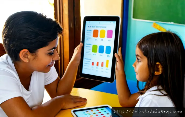 Home 17 진도 추적을 통한 교육 성과 향상 방법 - Photorealistic Spanish-speaking elementary classroom in Mexico, caring teacher reviewing individual ...